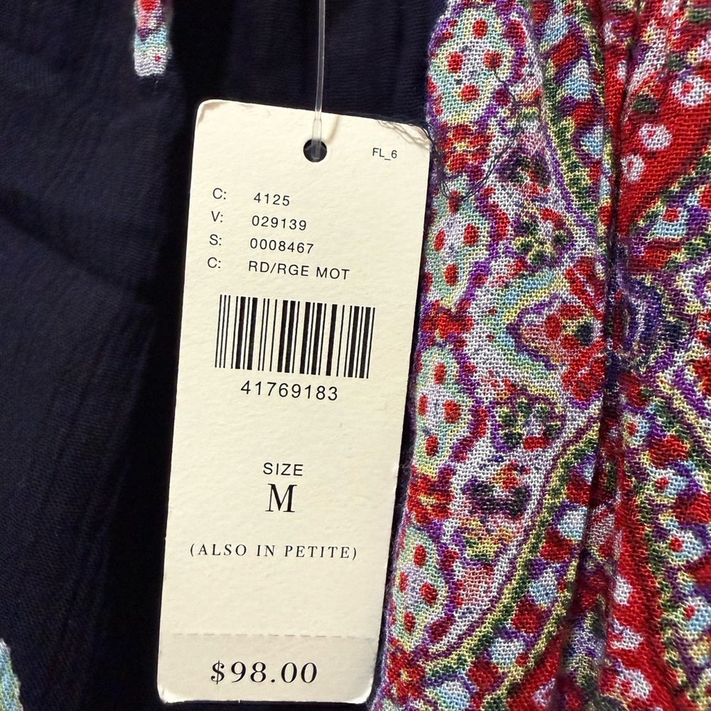 Anthropologie Navy Romper with Red & White Paisley Print - Picture 3 of 4